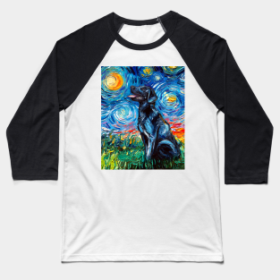 Dog Baseball T-Shirt - Black Labrador Night by sagittariusgallery